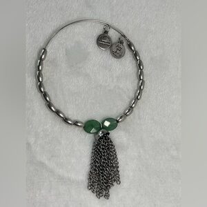 Alex & Ani silver bracelet with green stones beads